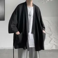 Cárdigan Kimono japonés de lino y algodón para hombre, Tops Yukata de estilo Retro japonés, chaquetas Vintage Harajuku, informales, Yukata Haori