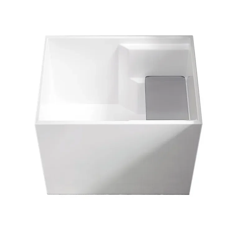 Japanese Style Mini Acrylic Freestanding Bathtub Deep Soaking Removable Cover Compact Design for Small Apartment Bathroom