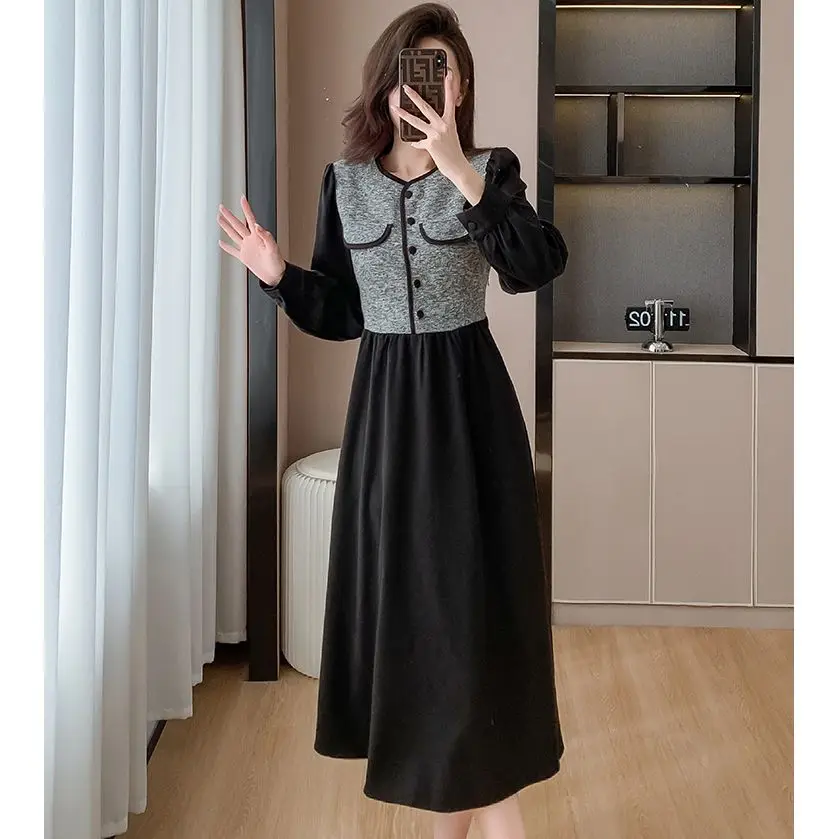 Xiaoxiangfeng Fake Two Age Reducing Dresses for Women French Retro Niche Super Fairy Inner Layer Base Mid Length Skirt