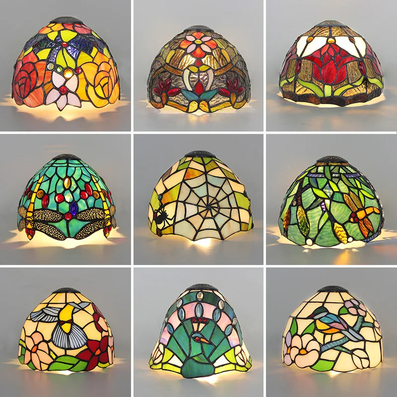 Small Vintage Replacement Lampshade Stained Glass Lamp Shade for Mini Lamp Base Glass Shade for Bedroom Study Wall Lamp Decor