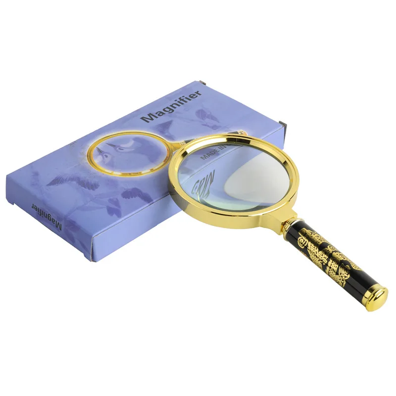 8X Magnifying Glass Golden Dragon Handle Magnifier Mini Pocket Handheld Microscope Reading Jewelry Loupe Magnifiers