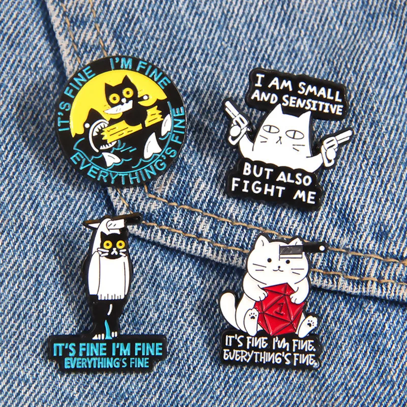 Kymyad Fashion Sweet Cartoon Cat Letter Metal Brooch Creative Clothing Bag Accessories Badge Collar Pins Brooches