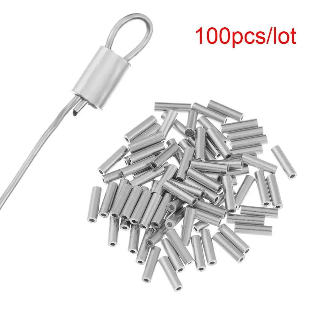 100PCS White Round Real Aluminum Fishing Wire Tube Line Crimping Sleeves Portable Hanging Snap Hook Connector Fishing Tackle