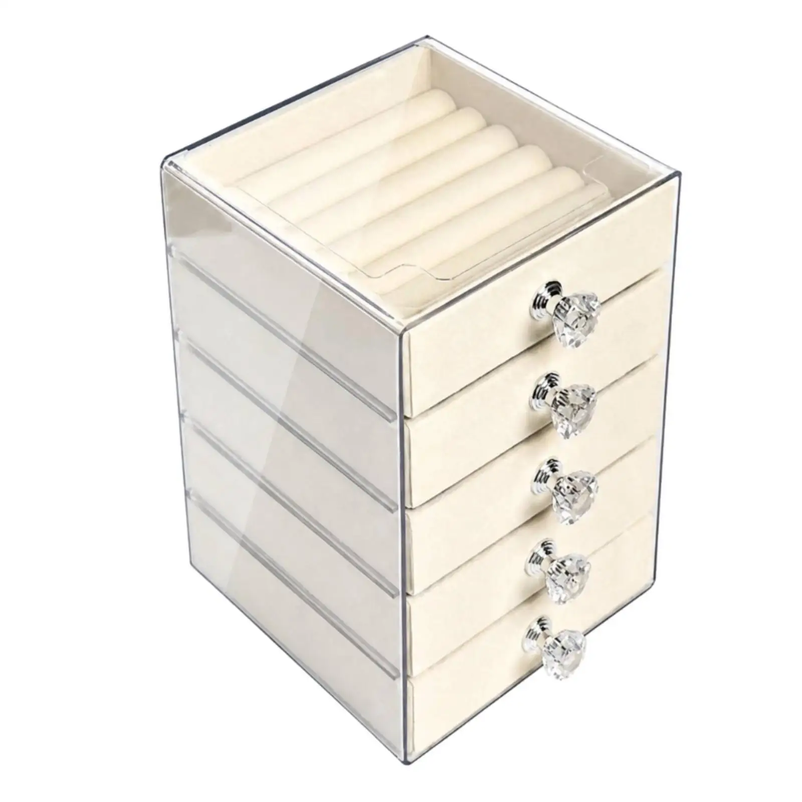 Plastic Flocking Jewelry Box Organizer Case with 5 Drawers for Women Girls Necklace Bracelet Earring Ring Storage
