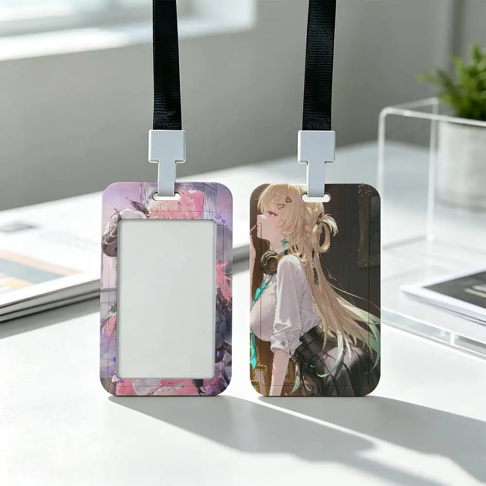 W-Wuthering Waves Game Clear Window ID Card Holder Business Badge Holder With Neck Lanyard, Office Work Permit Card Cover
