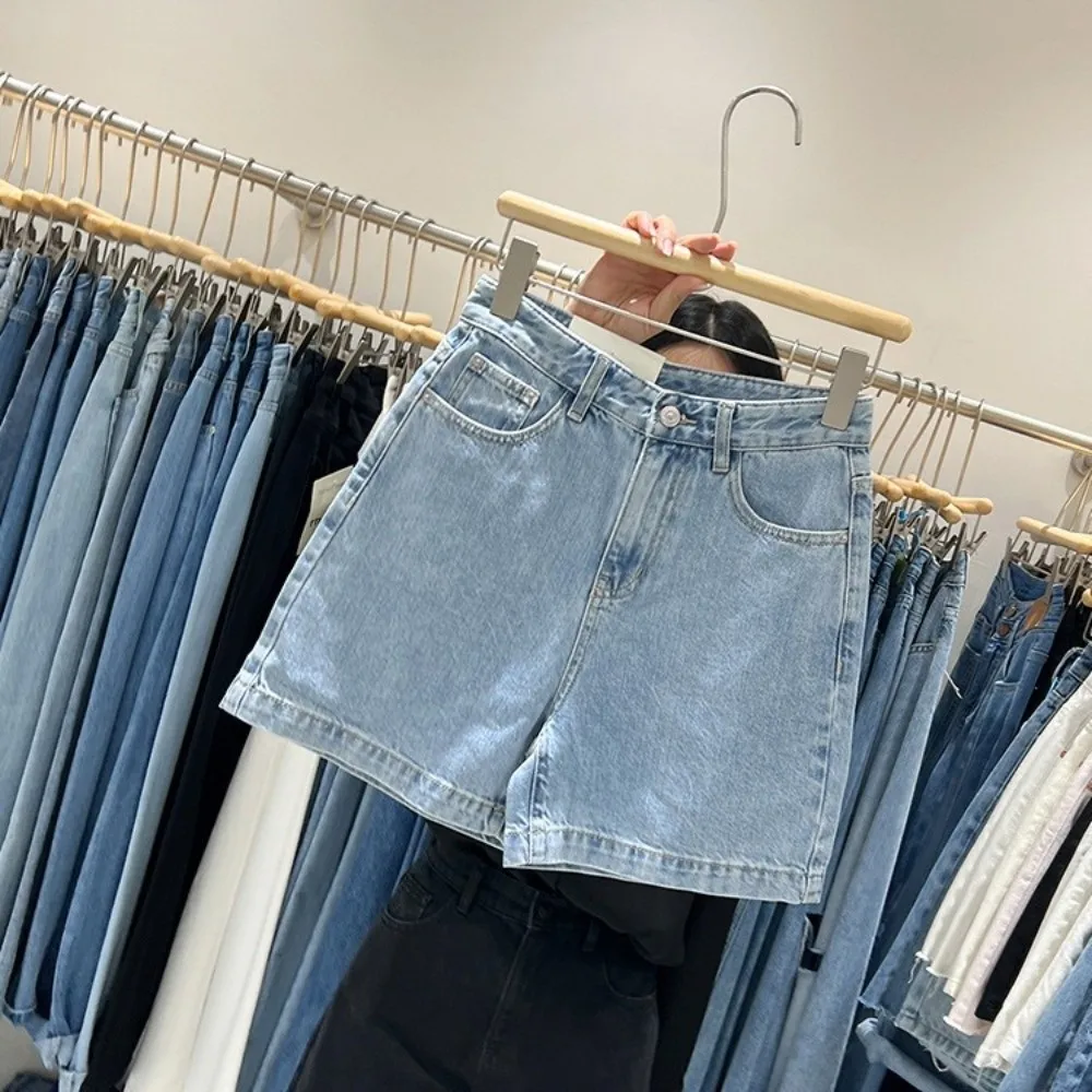 

Chic High Waisted Jean Shorts for Women Retro A-Line Summer Shorts Loose Fit All-match Short Pants Female
