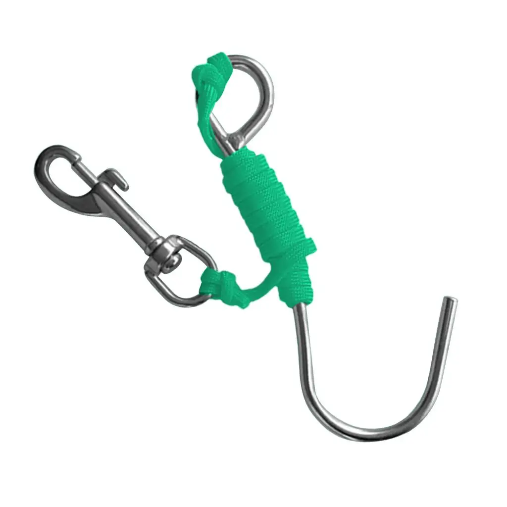 J-hook Reef Drift Hook with Heavy Duty Bolt Snap Nylon Line for Underwater Bracket Scuba Diving