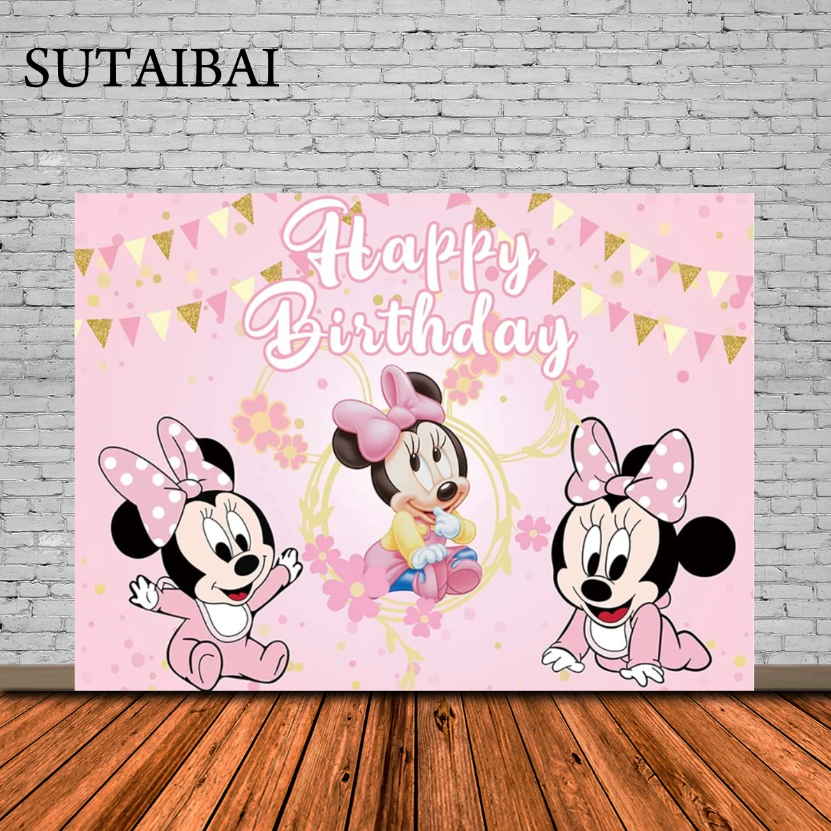 

Cartoon Baby Minnie Mouse Backdrop Kids 1st 2nd Birthday Pink Mouse Theme Party Photography Backdrop Girl Baby Shower Decoration