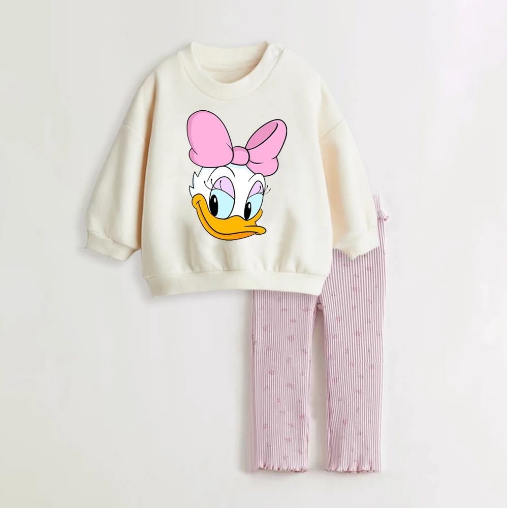 

2 шт., милая одежда для маленьких девочек с героями мультфильмов, хлопковая толстовка с длинными рукавами + леггинсы, весенне-осенняя одежда для маленьких девочек