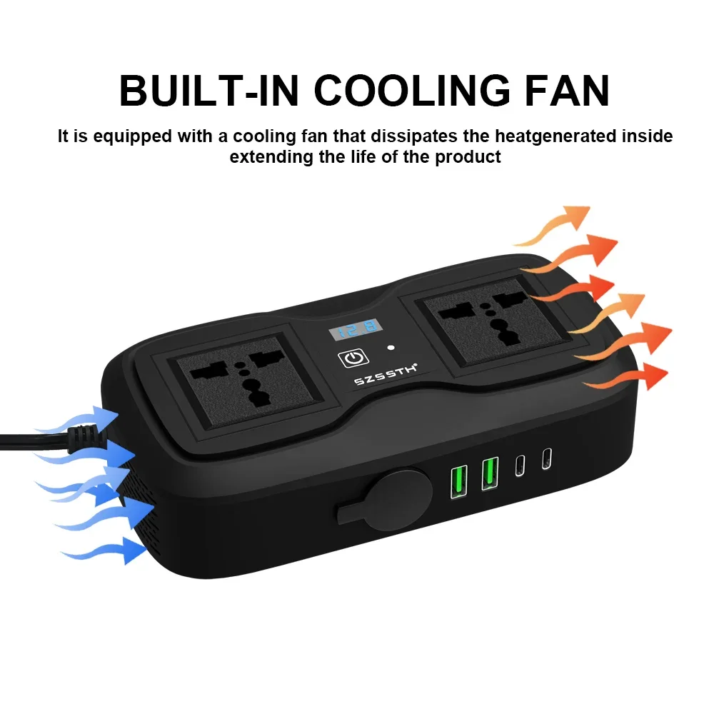 200W Car Inverter DC 12V to AC 110V/220V Car Power Converter Car Cigarette Lighter Adapter Featuring Two Power Sockets