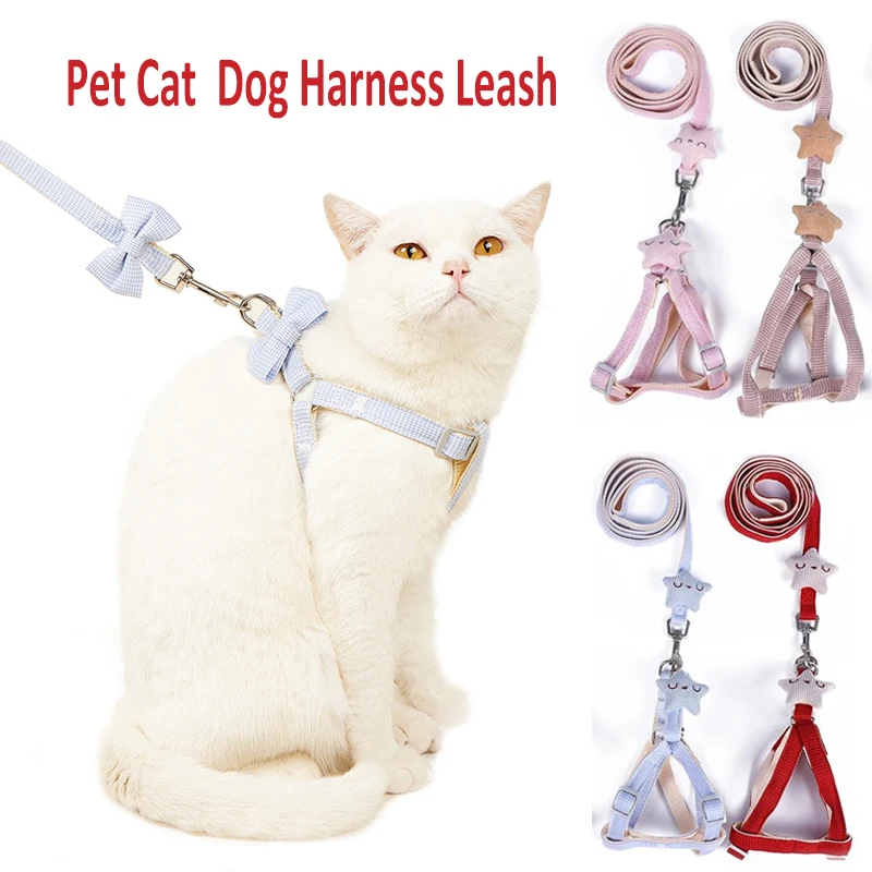 

Cartoon Bow Style Pet Cats Dogs Nylon Harness Leash Adjustable Metal Safety Buckle Collars Dog Cat Walking Pets Rope Supplies