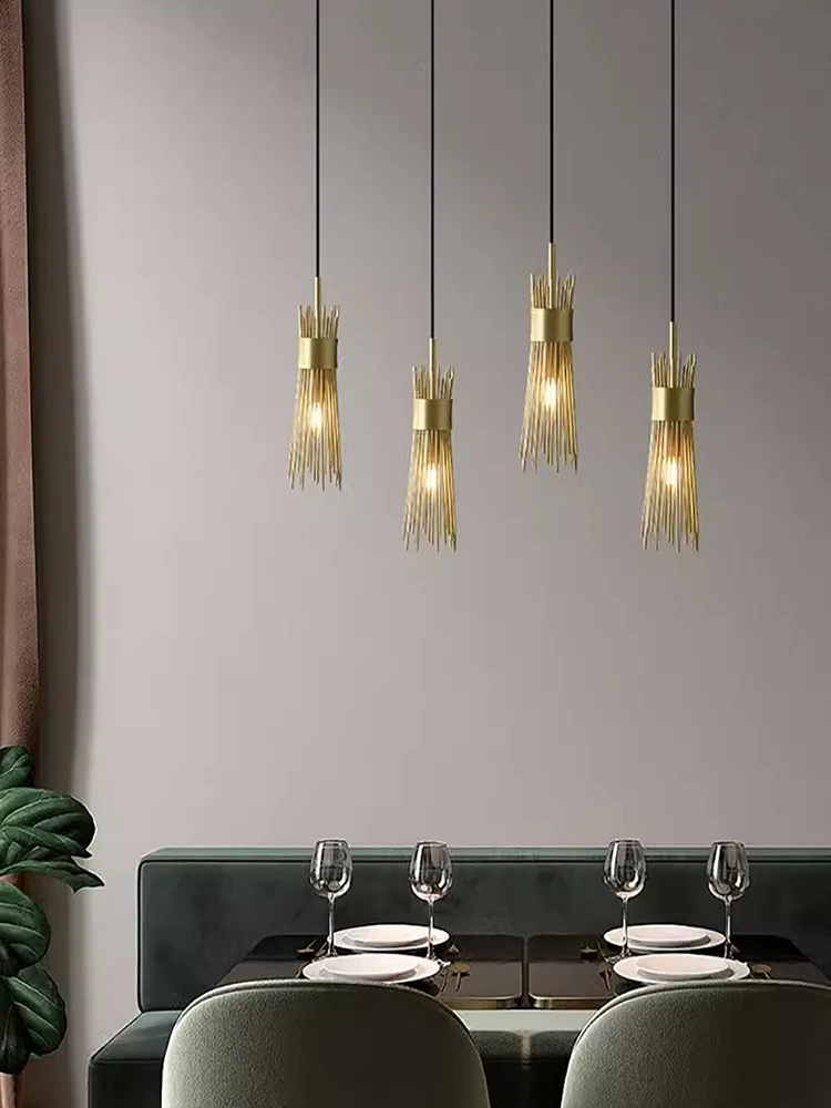 Lamparas Colgantes Para Techo Modern Chandelier LED Lights Hanging Brass Straw Like Lamps Bulbs Dimmable Home Decoration