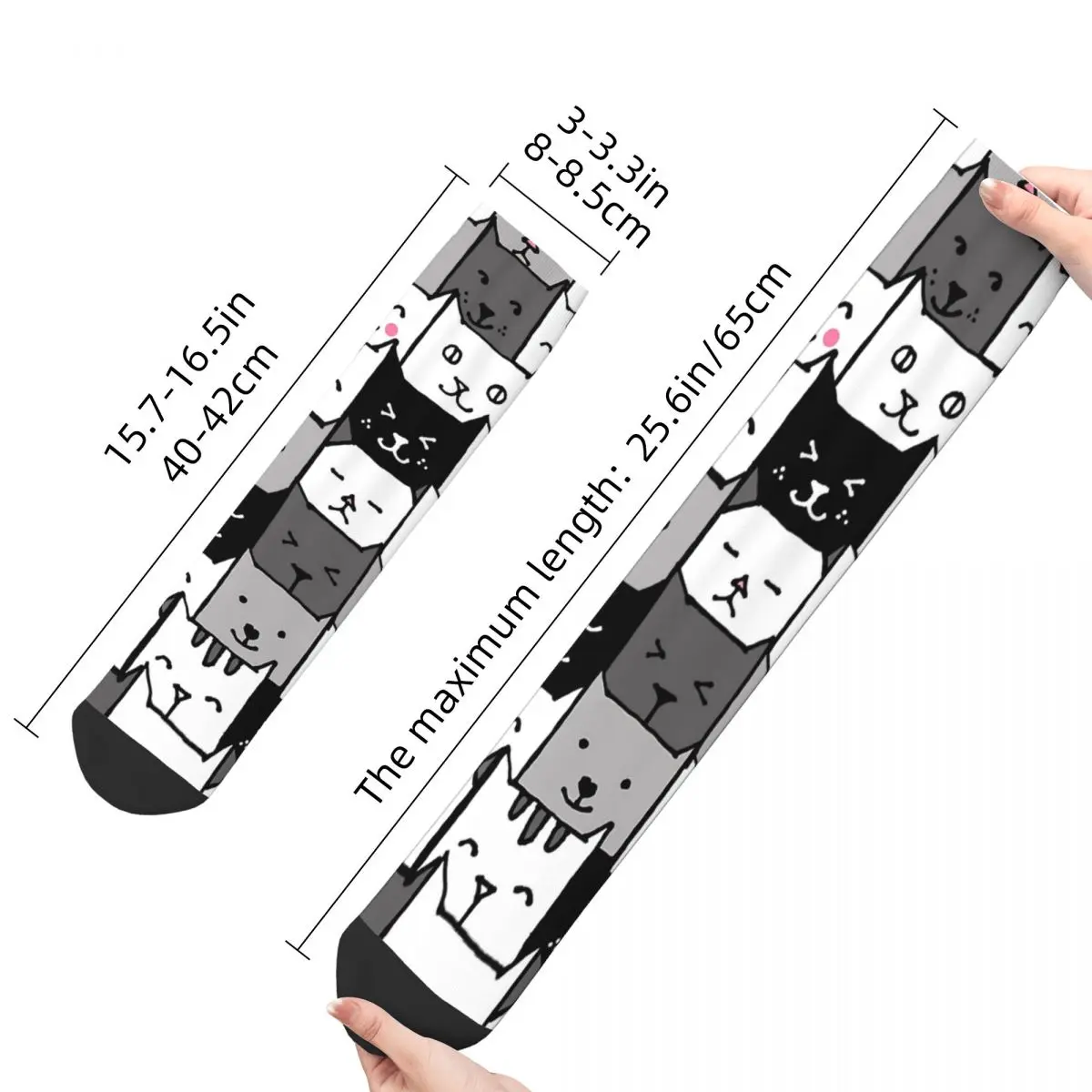 Funny Crazy Sock for Men Cats Print Hip Hop Vintage Cartoon Style Seamless Pattern Printed Boys Crew Sock Novelty Gift