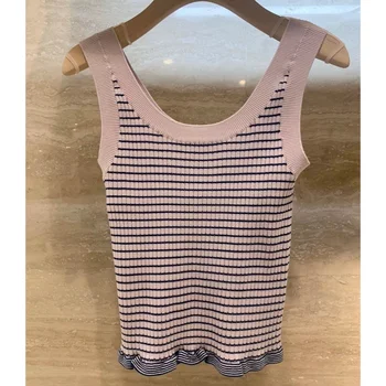 세련된 봄 여름 니트 조끼 레몬 치즈 T1me 24 슬리밍 스트라이프 다목적 크로스 바디 탑 여성용  Best5