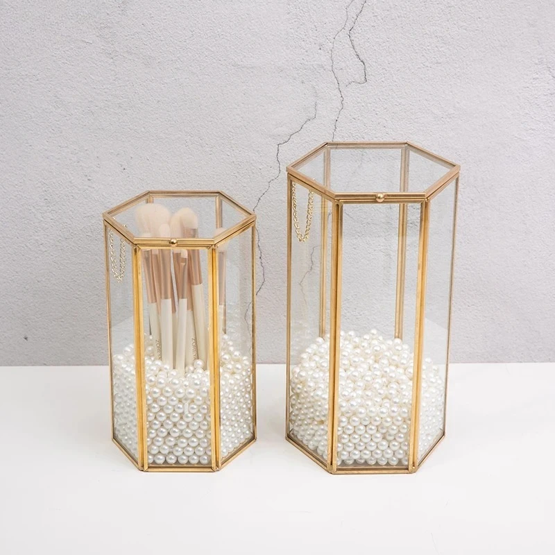 Hexagonal Glass Storage Box Jewelry Box Cosmetic Boxes Organizer Cosmetic Tool Storage Bucket 200g Pearl Decoration Supplies