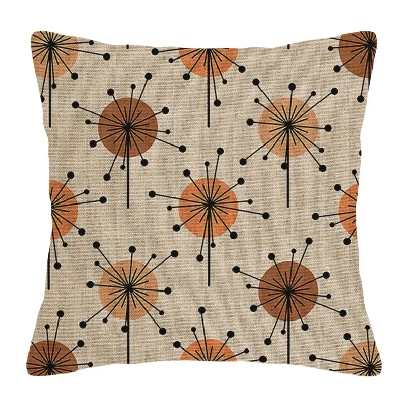 

Modern Geometric Pillowcase Cushion Cover Retro Abstract Casual Floral Linen Throw for Living Room Sofa Couch Peach Skin 40x40