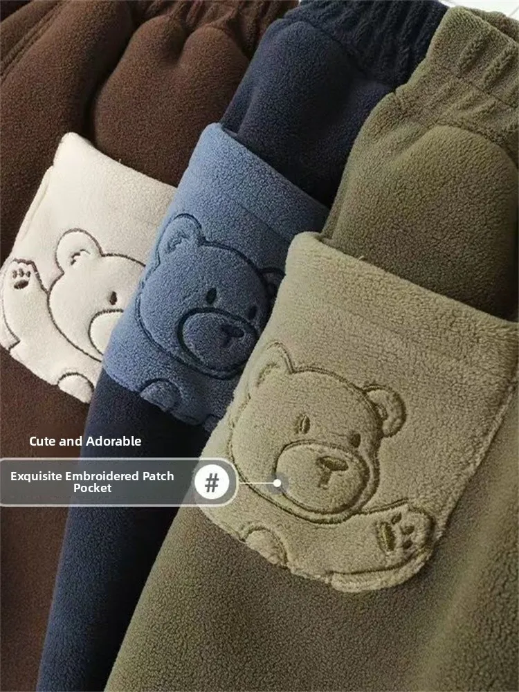 بنطلون ثينيد فيس طويل للأولاد الصغار، ملابس شتوية، بنطلون مخملي بقصة واسعة من الأسفل، بنطلون قطني دافئ بخصر مطاطي