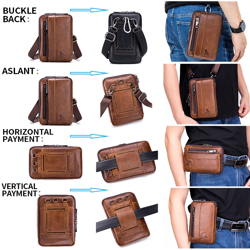 1pc Men's Multi-functional Large-capacity Messenger Bag, Retro Casual Mobile Phone Bag Top Layer Cowhide Waist Bag