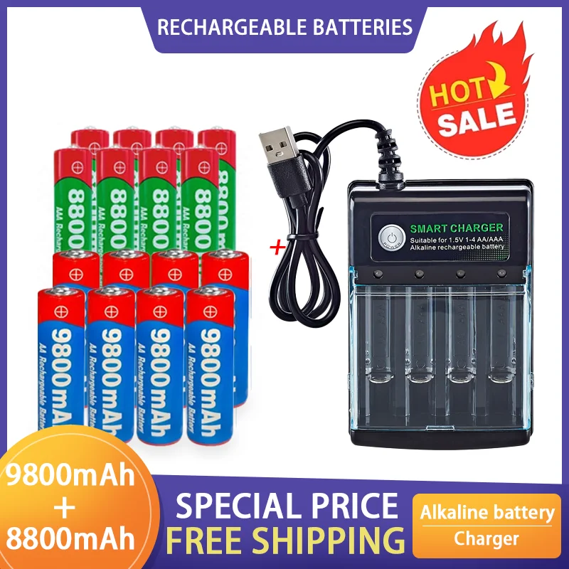 New Model Latest Smart Charger AA AAA Rechargeable Battery 1.5V AA 9800mAh AAA 8800mAh Suitable for Various Electronic Devices