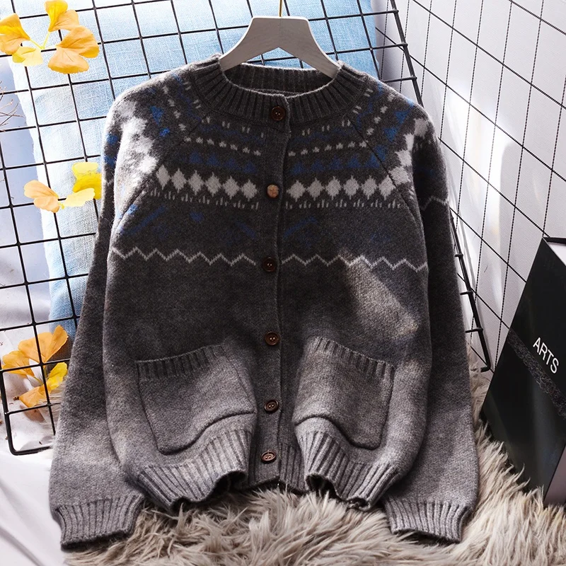 

Женский вязаный открытый кардиган Guangzhou Thirteen Rows без катышков, длинный све, осень-зима, обычная посадка, круглая верхняя одежда Ne