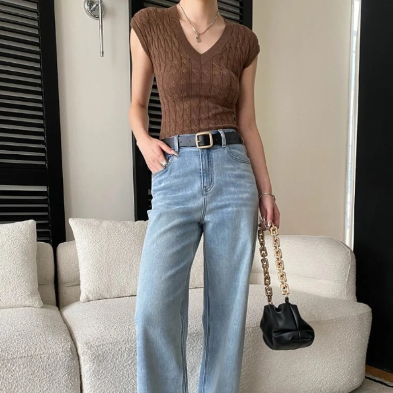 

Women Tops Pullovers Sweaters V Neck Short Sleeve Slim Fit Y2k Streetwear Solid Elegant Splice Knit Casual Work Spring 2026