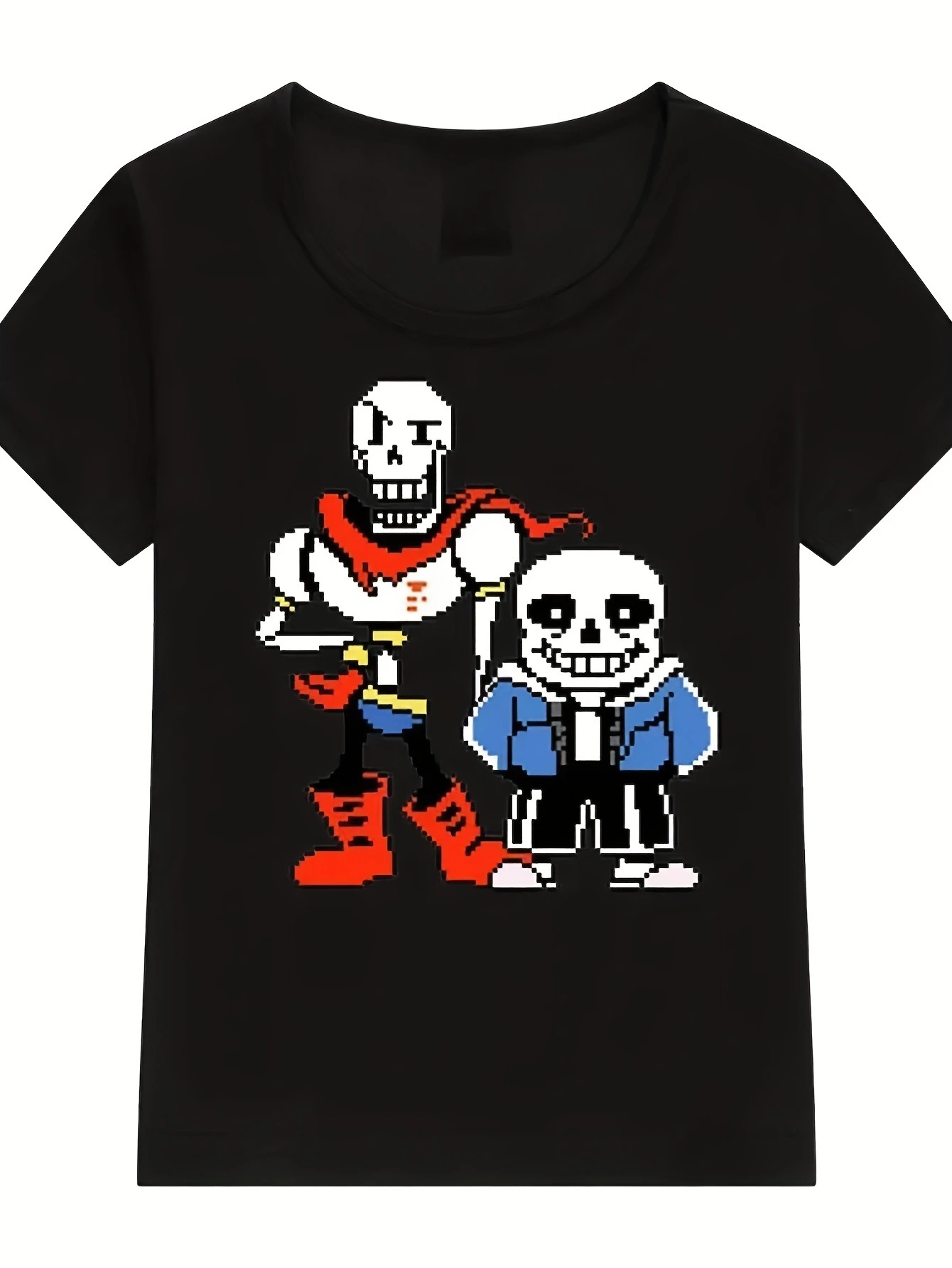 Men's YK Pixel Art Sans Papyrus Graphic T-Shirt – Retro Video Game-Inspired Casual Crew-Neck Short-Sleeve Tee