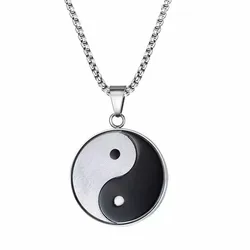 Retro Religious Yin Yang Symbol Pendant Necklace Stainless Steel Bagua Meditation Yoga Two-Color Male Personality Amulet