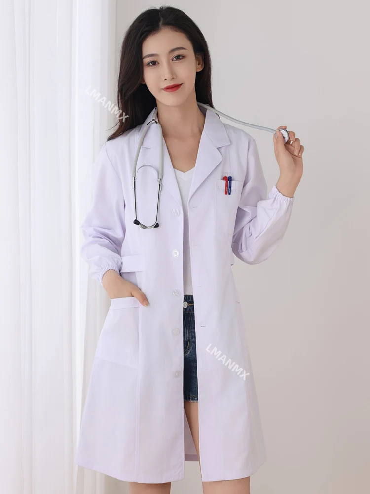 Nurse's long sleeved women's autumn and winter thick blue coat, pharmacy dentist's work clothes, laboratory clothes, white coat