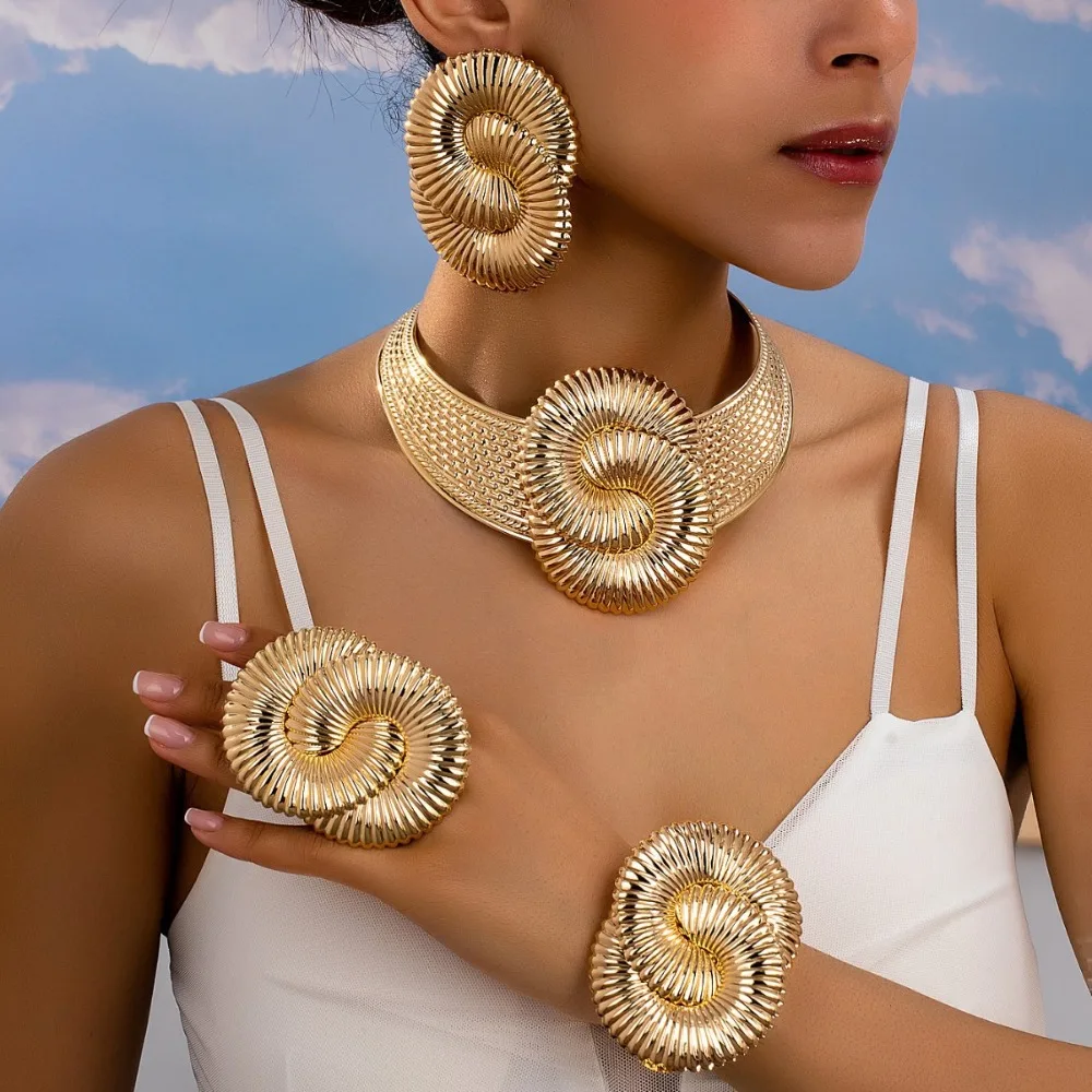Image of Trendy Übertreibung Böhmischen Ozean Wind Party Geometrische Meer Schnecke Symbol Halskette Ohrringe Armband Ring Set Schmuck Zubehör
