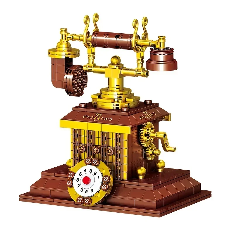 كتل بناء آلة الهاتف الرجعية ، ألعاب التجميع ، سلسلة البناء الإبداعي للديكور المنزلي ، المجموعة الكلاسيكية ، من من من من من من