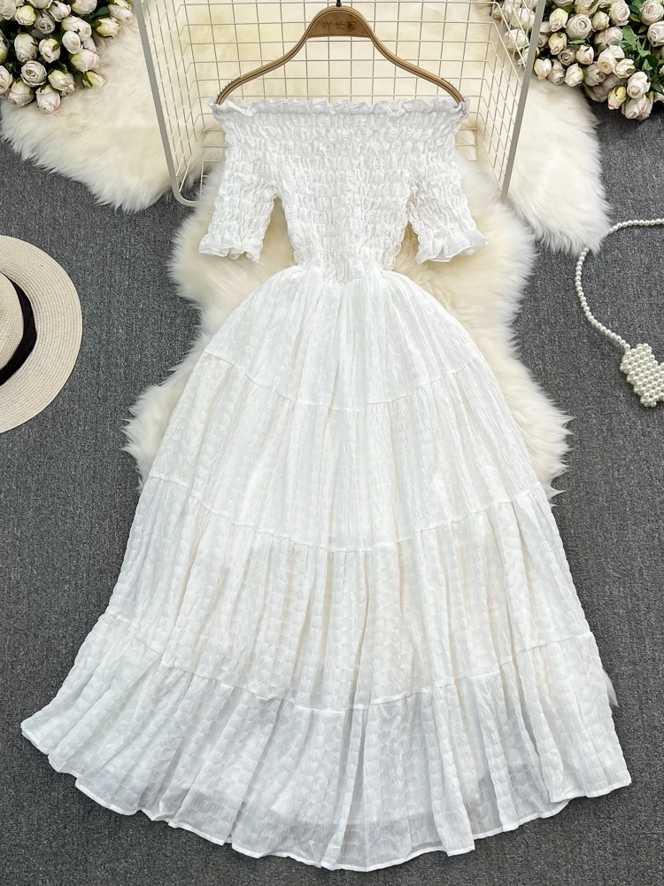 Elegancka damska letnia sukienka boho, seksowna, z odkrytymi ramionami, długa, codzienna, na imprezę, Vestido de Festa, elegancka tunika, na wakacje na plaży, sukienki w kształcie litery A.