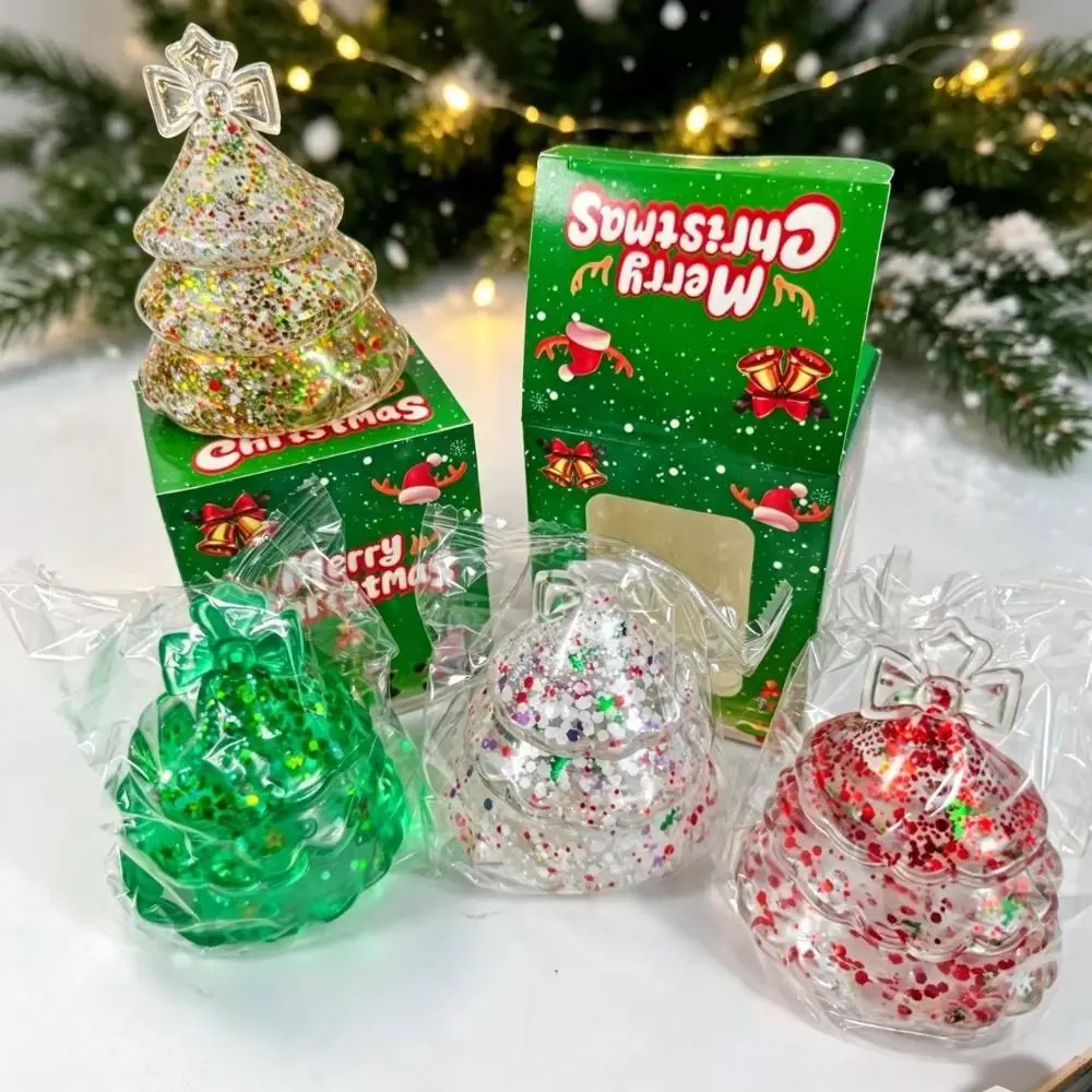 TPR Christmas Squishy Toy Multicolor Glitter Festive Shapes Stress Relief Toy Santa Claus Shape Squeezable