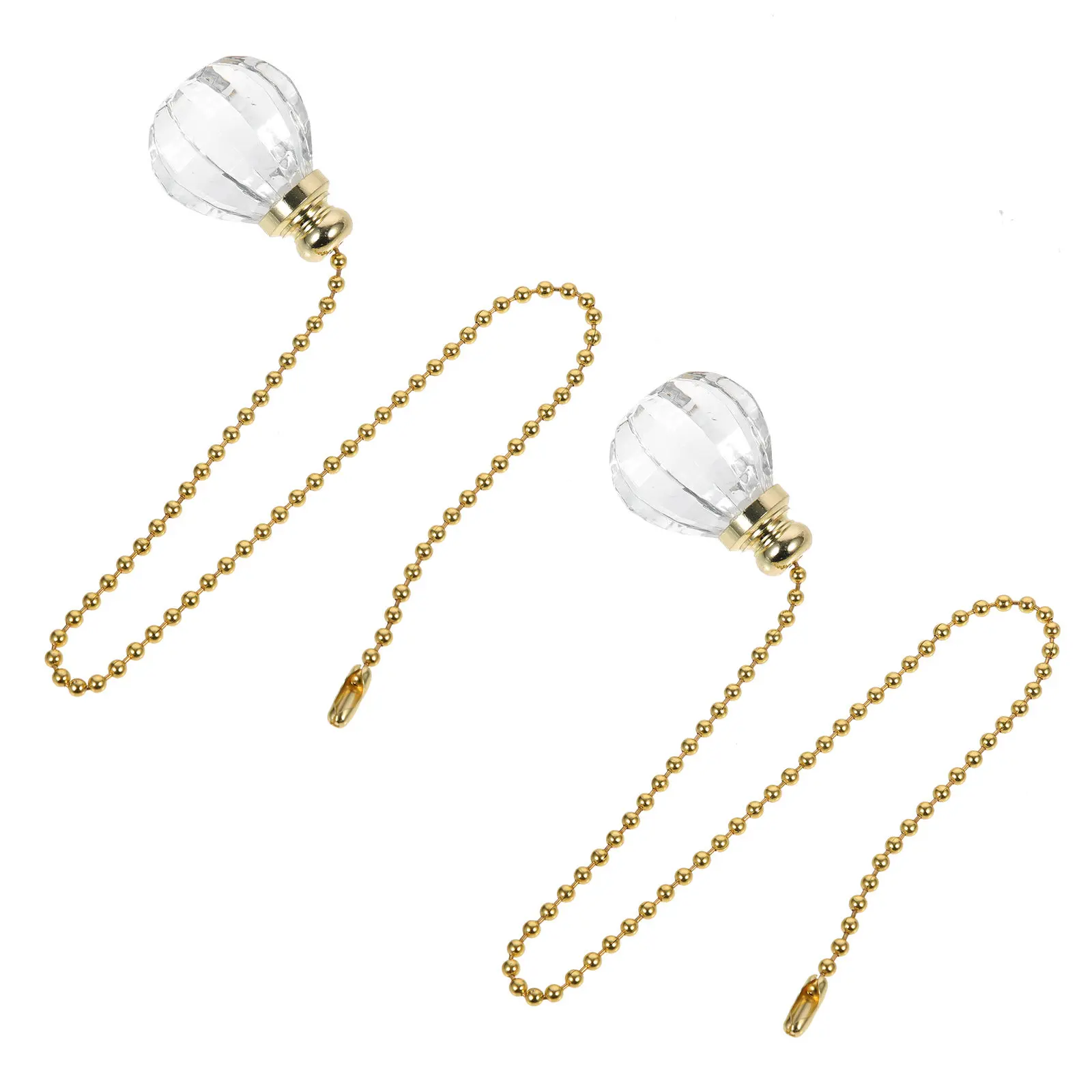 2Pcs Crystal Ceiling Fan Pull Chain Ball Beaded Extension Connector Easy Snap Clear Light Reflection Fan Pull Chains Decorative