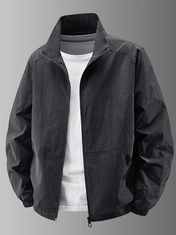 Ice Silk Quick Dry Men's Spring Autumn Thin Loose Breathable Stand Collar Casual Jacket Trendy All-Match  Color Windproo...