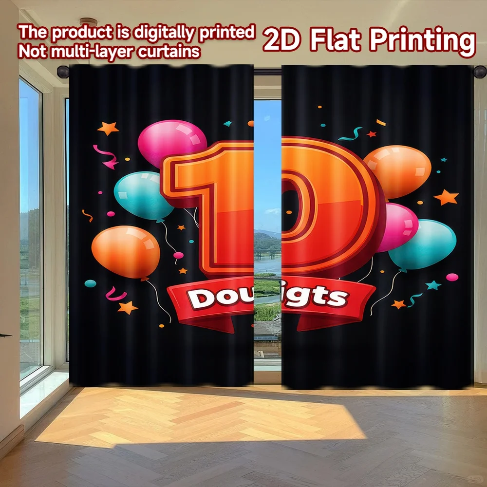 

2D flat printing 2pcs Window Curtains Birthday Celebration Balloons(5) Digital Printed Polyester Drapes Family Party Perfect for