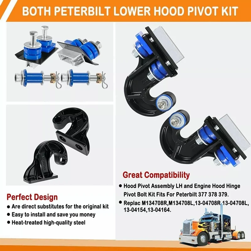 1Pair Left + Right Side Lower Hood Pivot For Peterbilt M134708R M134708L