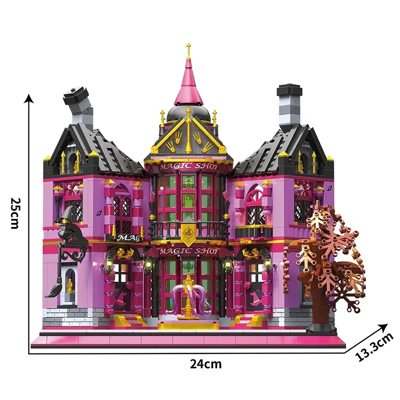 모듈식 건물 MOC ZHEGAO 612020 매직 샵 건축 모델, 빌딩 블록, 벽돌 퍼즐 장난감, 할로윈 선물, 1366 개