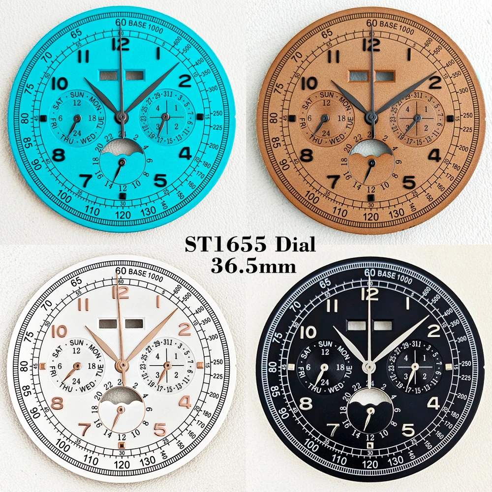 36.5mm ST1655 Watch Dial Arabic numeral scale No logo Fit ST1655 Automatic Movement 41.5mm Case Chronograph Perpetual Calendar