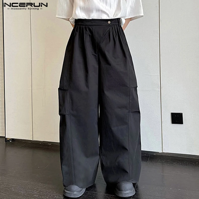 INCERUN 2024 Korean Style Trousers Men\'s Personality Pleated Design Pants Casual Streetwear Male Cargo Wide Leg Pantalons S-5XL