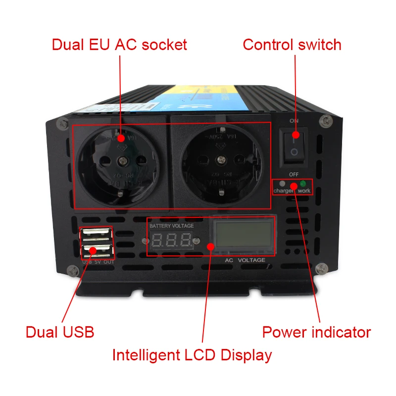 Inversor UPS de onda sinusoidal pura con batería para el hogar, máquina de suministro de energía de cc 12V a CA 220V, inversor de frecuencia de la UE, proveedor de fábrica