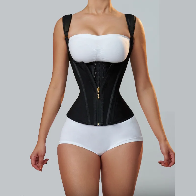 

Colombianas Women Double Compression Waist Trainer Corset With Bone Adjustable Zipper And Hook-eyes Flat Belly Body Shaper