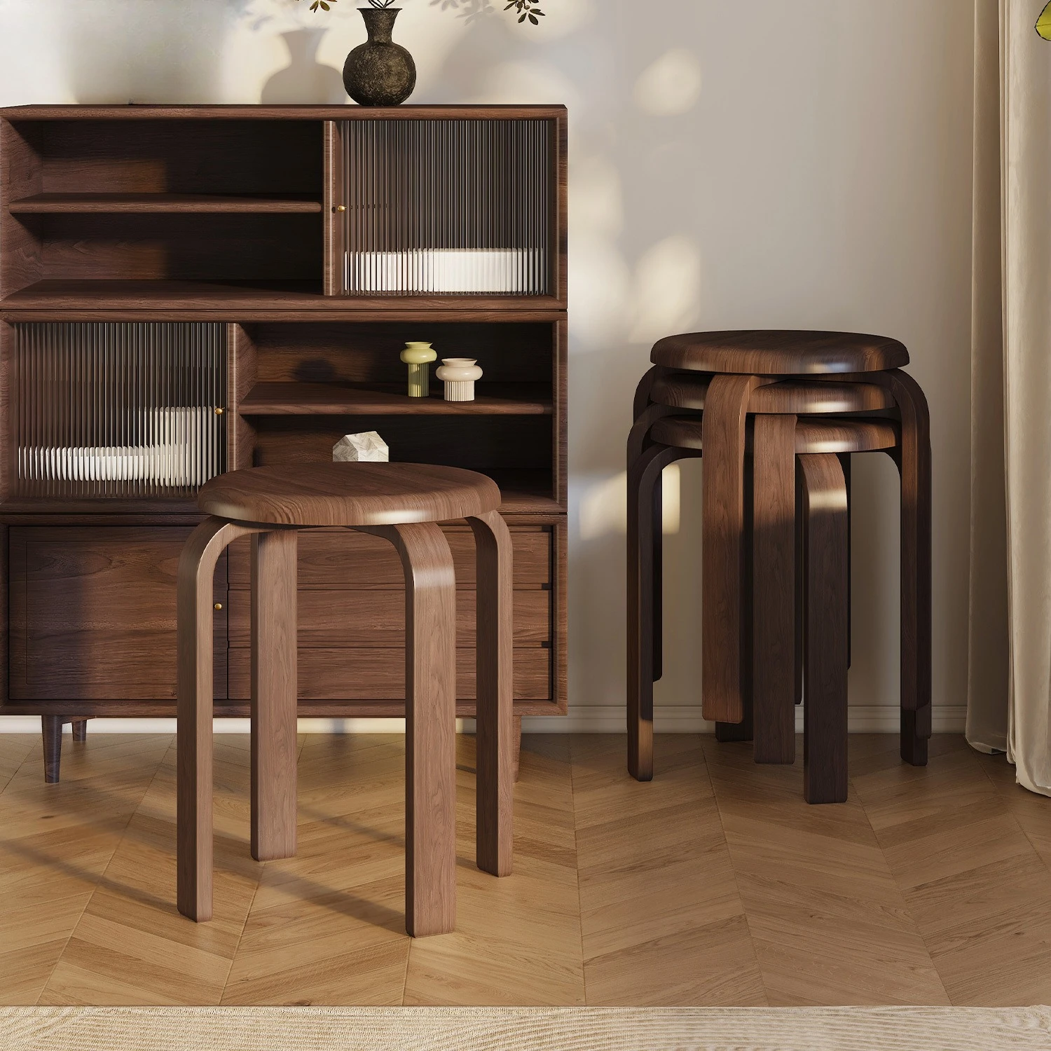 

Табурет для обеденного стола, деревянный табурет, штабелируемый круглый табурет, современный и простой домашний табурет для обеденного стола, стульчик для гостиной