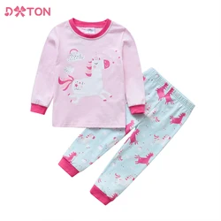 DXTON Children Pajamas Kids Homewear Suit Unicorn Cartoon Sleepwear Girl Casual Tops and Pants Cotton Nightwear Girl Pyjamas Set