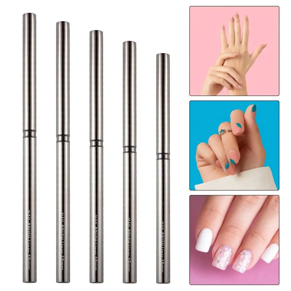 Ensemble de pinceaux à ongles résistants à la rouille avec manche en métal pour le dessin de lignes fines, pinceaux pour l'art des ongles, stylo liner