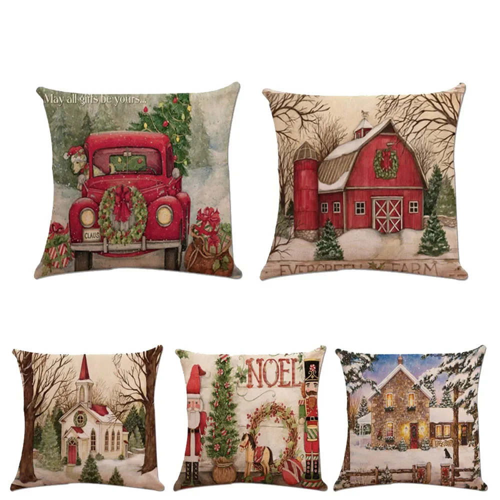 House Car Santa Claus Print Pillowcase Christmas Xmas Santa Cushion Cover Pillow Case Square Car Home Decor Pillowcase