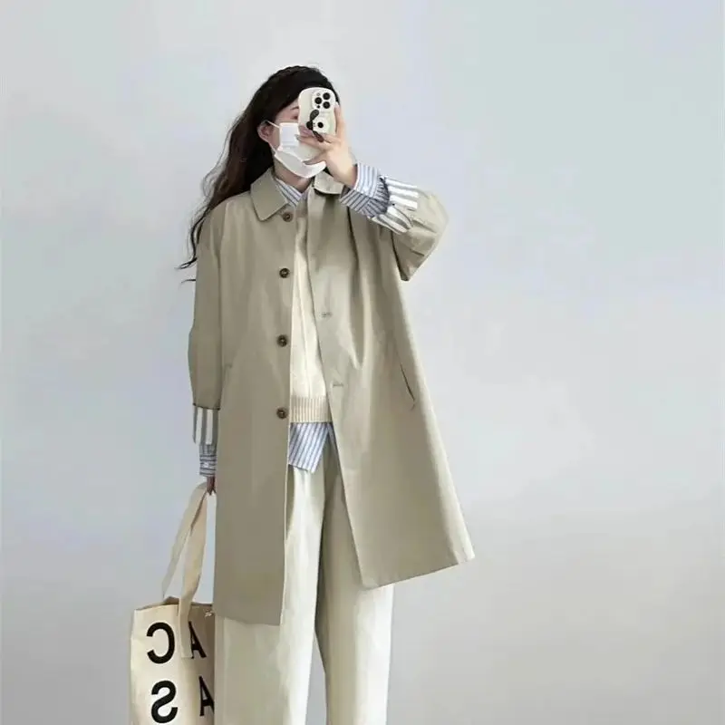 Wind Coat Women's Coat 2025 New Spring and Autumn Season Khaki Korean Version Small Design Feeling British Medium Long Coat WLF