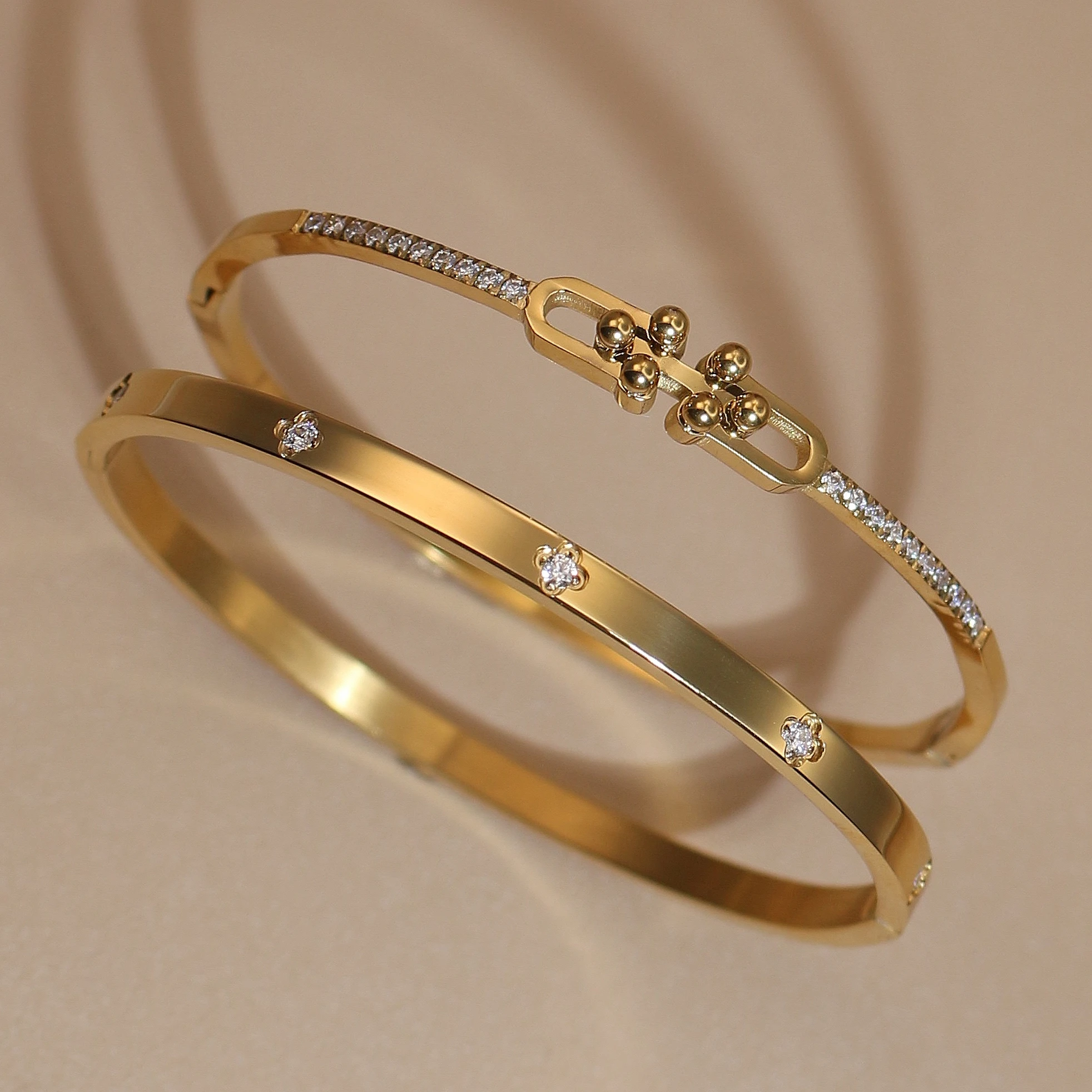 New  Geometric Crystal Design 18 K Gold Plated Stainless Steel Bracelet Women's Jewelry Bangle Party Wholesale Gift