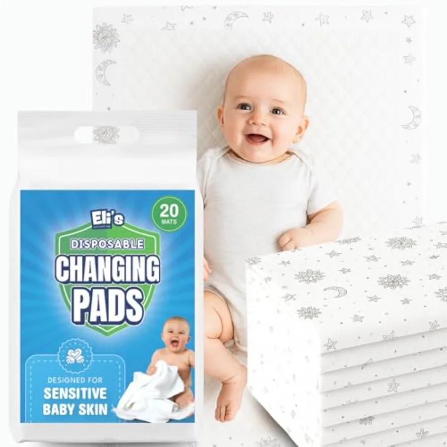 

Eli with Love Disposable Baby Changing Pads - Soft, Waterproof and Leakproof Liners Absorbent Underpads - Large Travel Size Dia