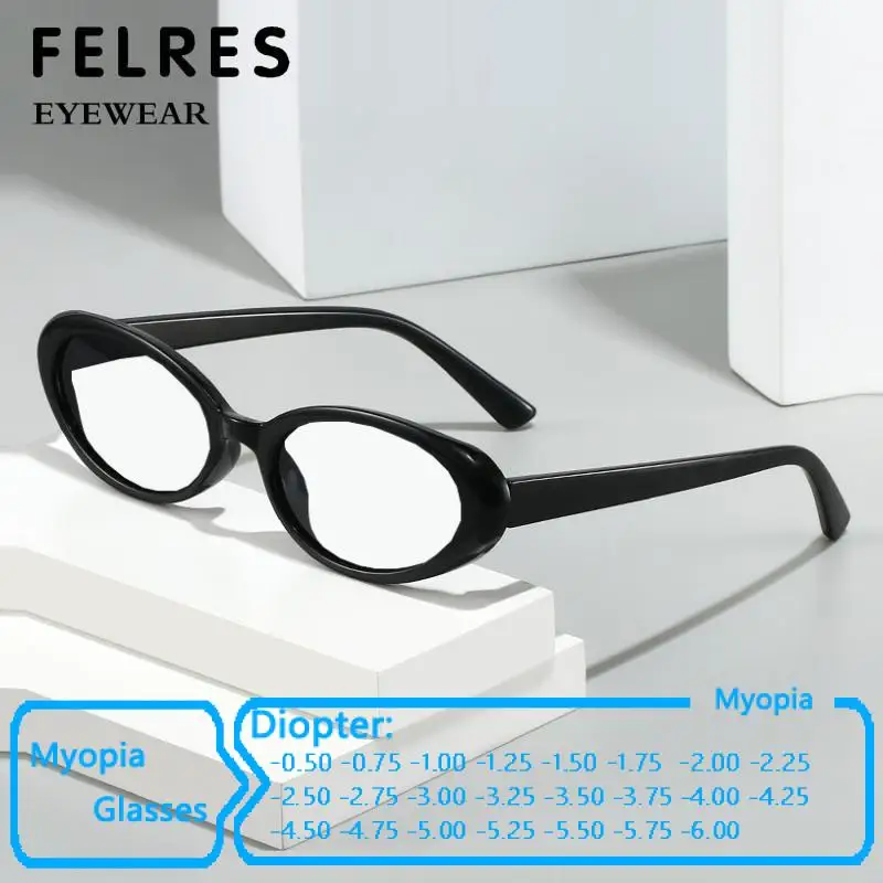 Retro Oval Finished Anti Blue Light Myopia Glasses Women Clear Optical Lens Prescription Glasses -0.5 to -6.0 Customized Diopter
