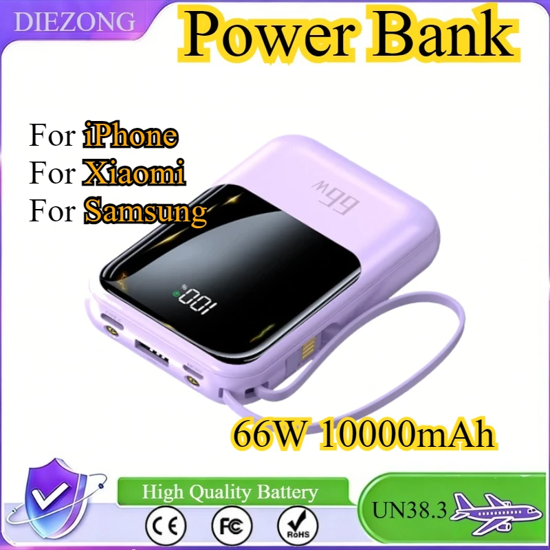 66W 10000mAh Portable Power Bank Fast Charging For iPhone For Xiaomi For Samsung With USB Type C/Lightning/Micro USB